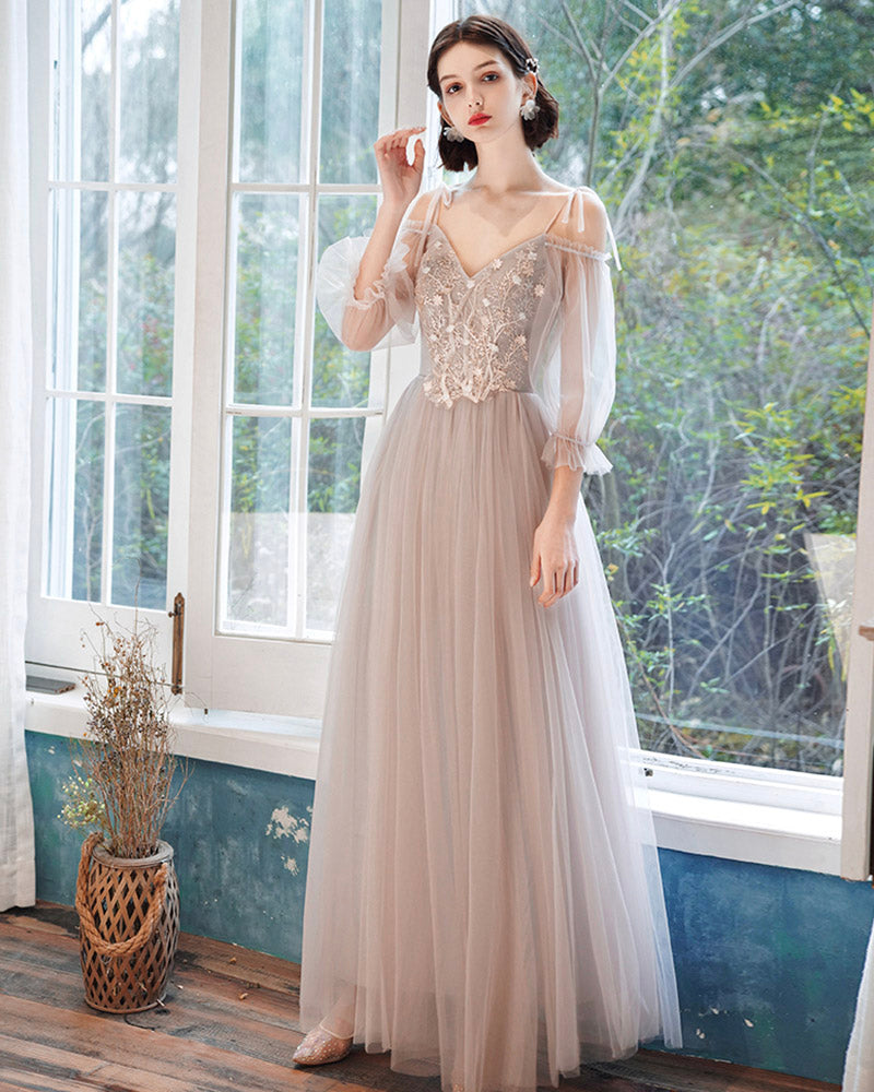 Elegant lace long A line prom dress evening dress  8413