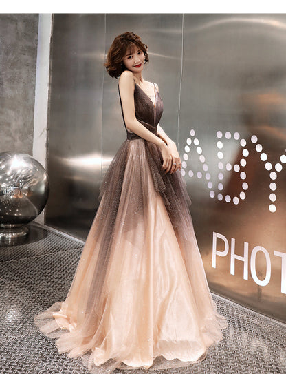 Stylish v neck tulle prom gown formal dress  8236