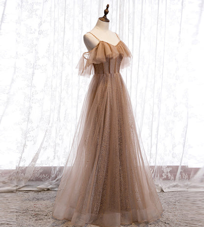 Cute sweet neck tulle long prom dress  8173