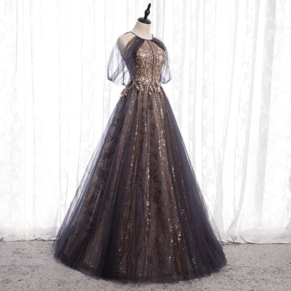 Elegant tulle sequins prom dress formal dress  8242