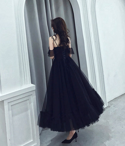 Black tulle tea length prom dress  8356