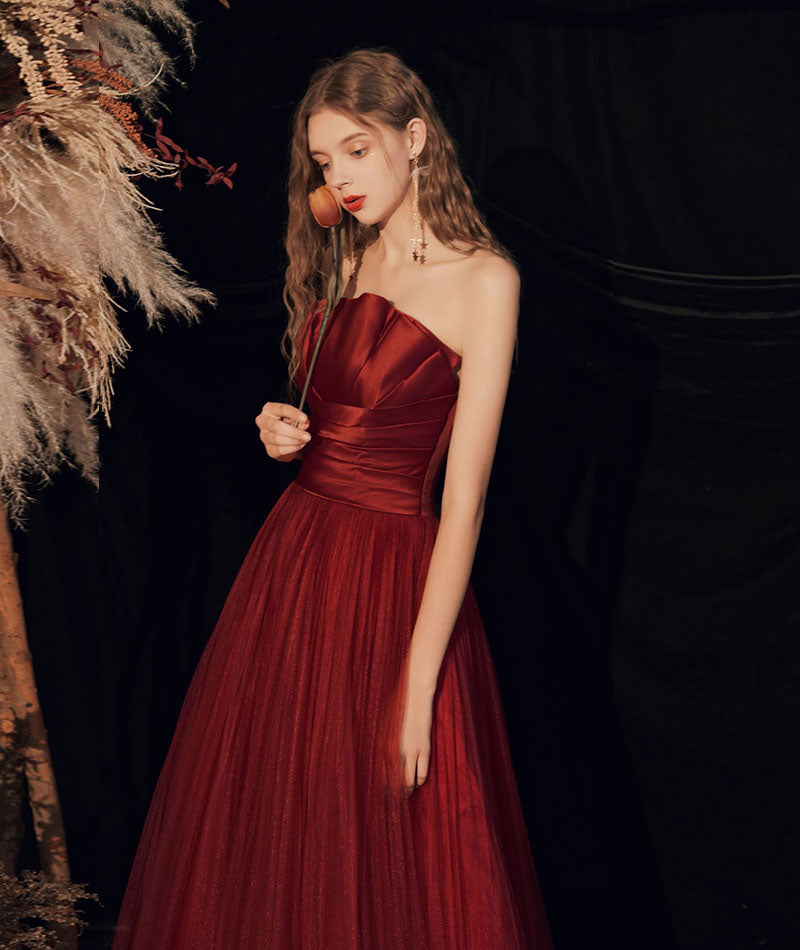 Burgundy long prom dress formal dress  8350