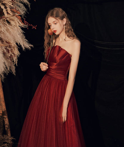 Burgundy long prom dress formal dress  8350