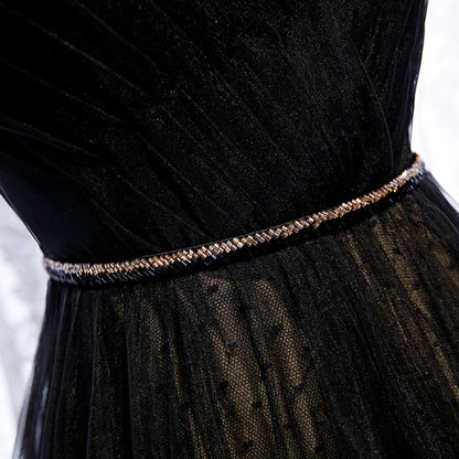 Black tulle long prom dress formal dress  8267