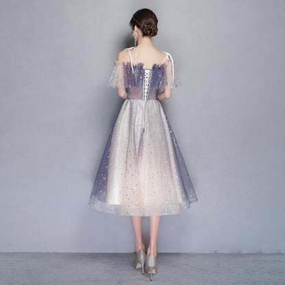 Blue tulle sequins short prom dress party dress  8354