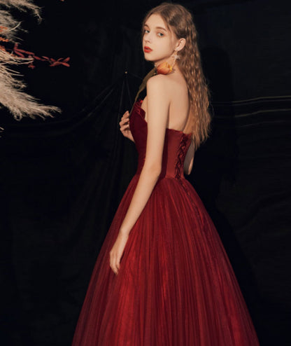Burgundy long prom dress formal dress  8350