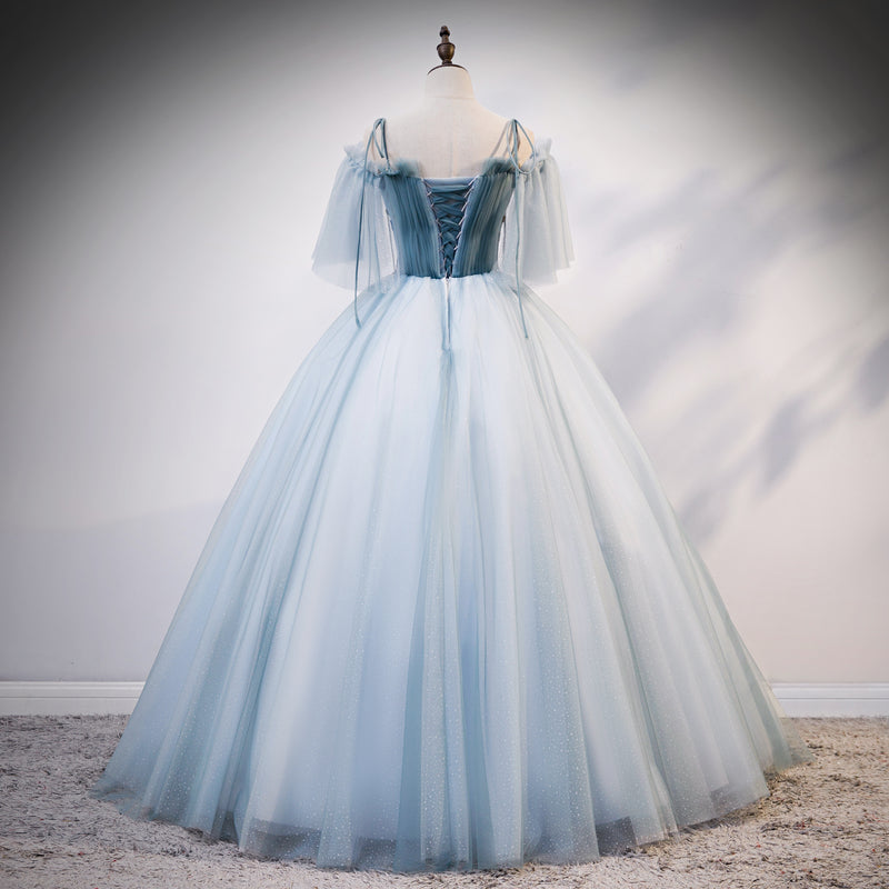 Blue sweetheart neck tulle long prom gown evening dress  8215
