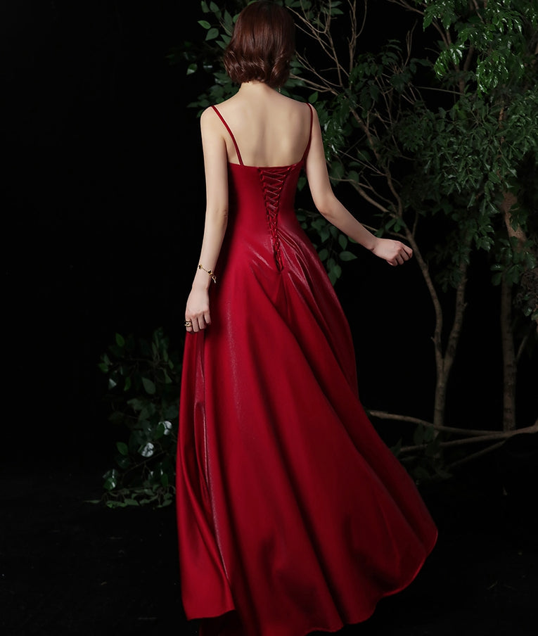 Simple long prom dress burgundy evening dress  8324