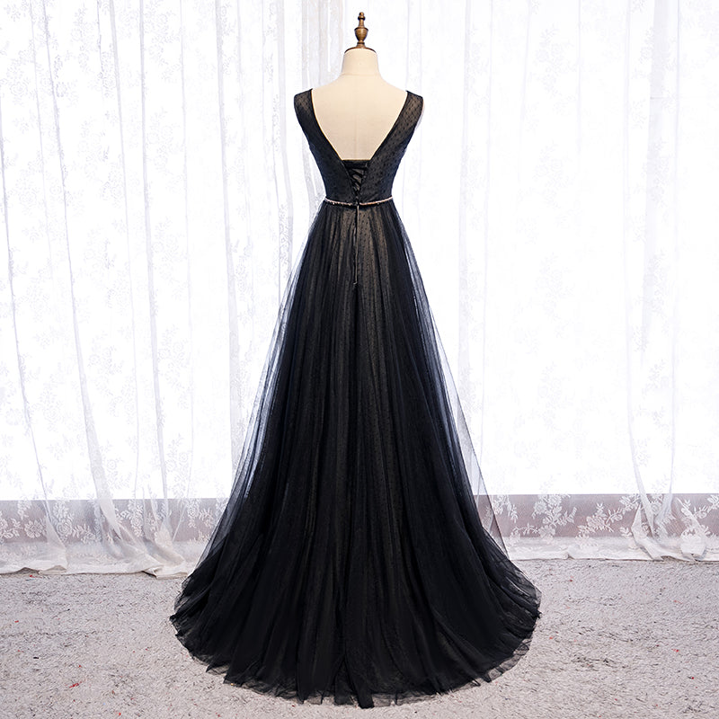 Black tulle long prom dress formal dress  8267