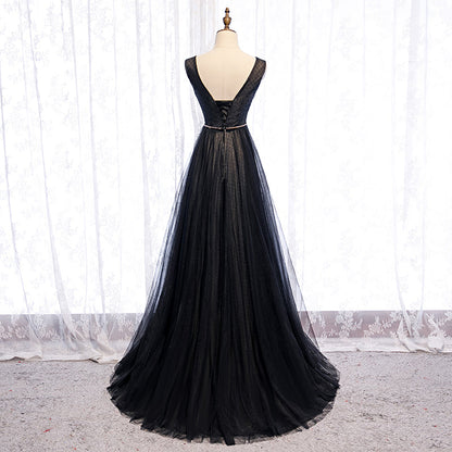 Black tulle long prom dress formal dress  8267