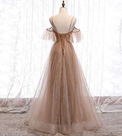 Cute sweet neck tulle long prom dress  8173