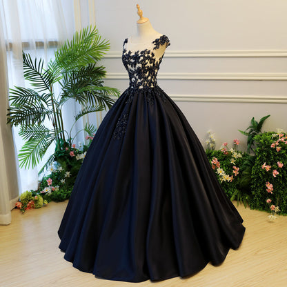 Dark blue lace long prom gown, evening dress  8059