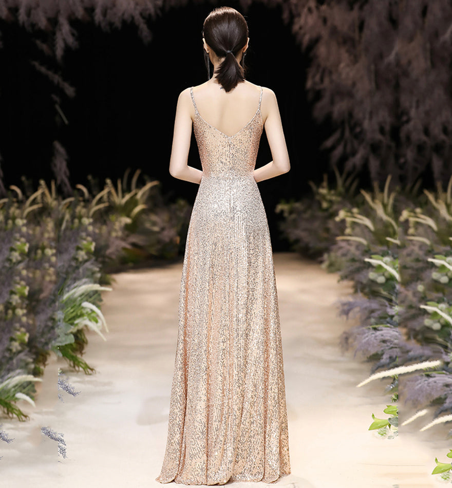 Shiny v neck sequins long prom dress evening dress  8371
