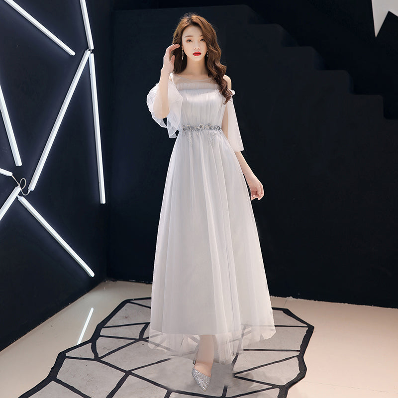 Cute champagne tulle prom dress evening dress  8338