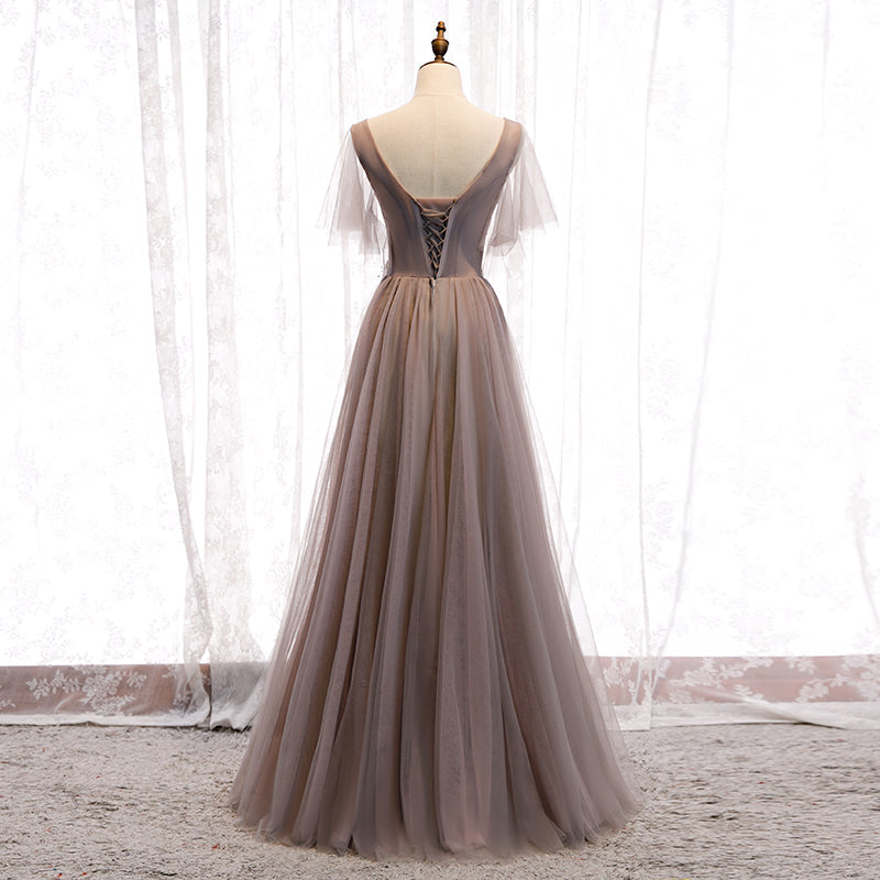 A line v neck lace long prom dress  8319