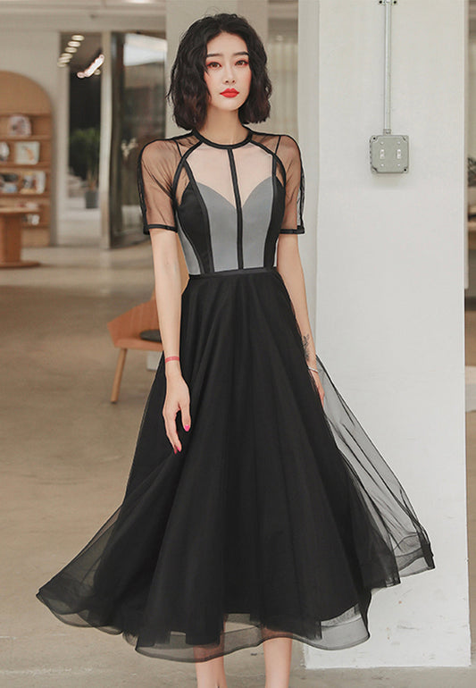 Black tulle short prom dress party dress  8309