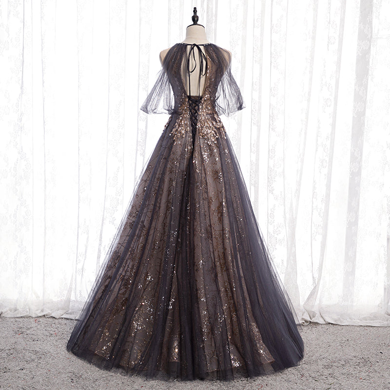 Elegant tulle sequins prom dress formal dress  8242