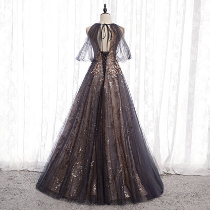 Elegant tulle sequins prom dress formal dress  8242