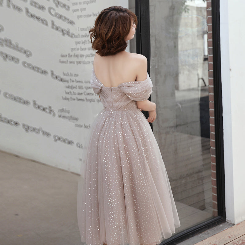 Cute tulle sequins short prom dress  8160