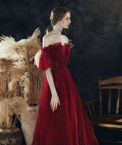 Burgundy sequins long prom dress  8340