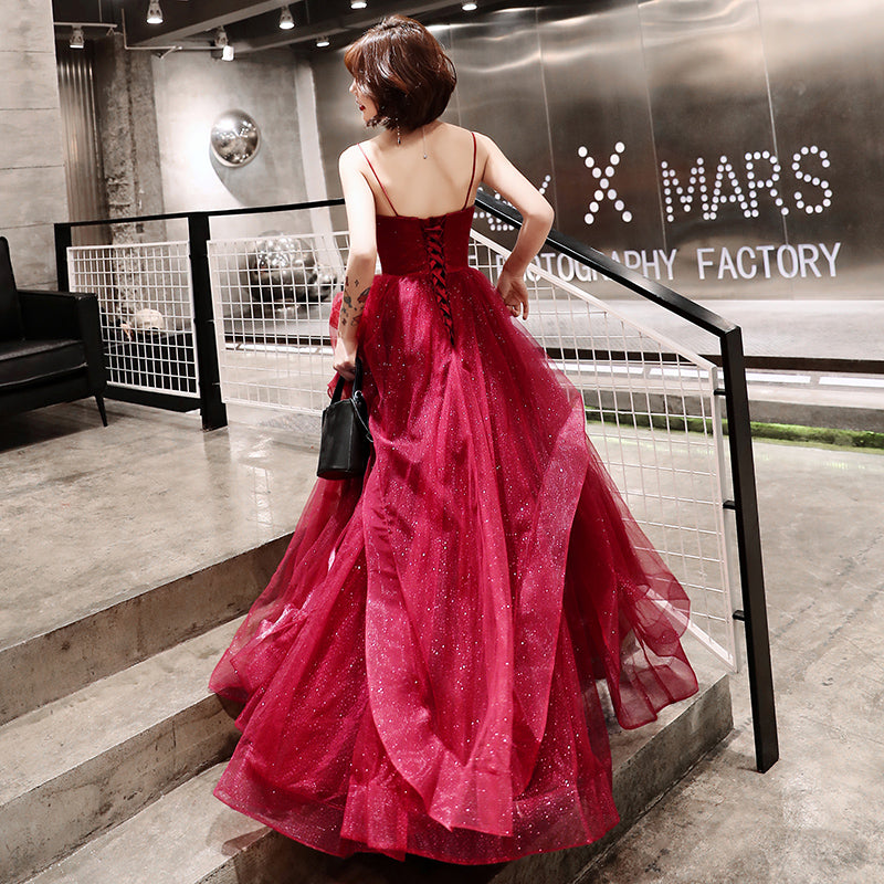 Stylish v neck tulle long prom dress, evening dress  8058