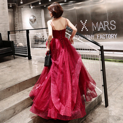 Stylish v neck tulle long prom dress, evening dress  8058
