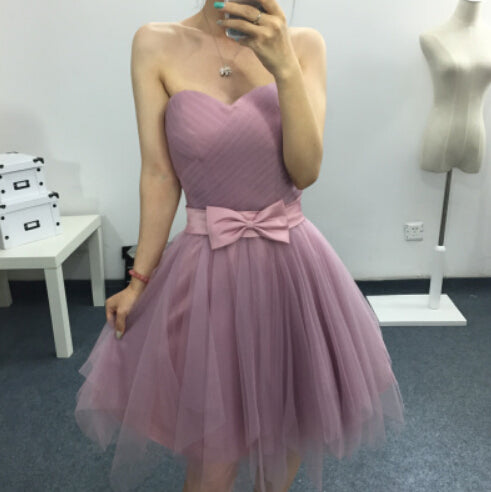 Sweetheart A-line tulle strapless short prom dress,formal dresses  7703
