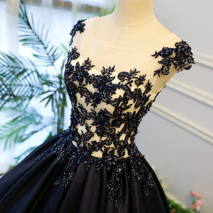 Dark blue lace long prom gown, evening dress  8059