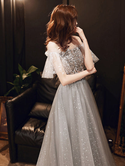 Gray sequins short prom dress evening dress  8359