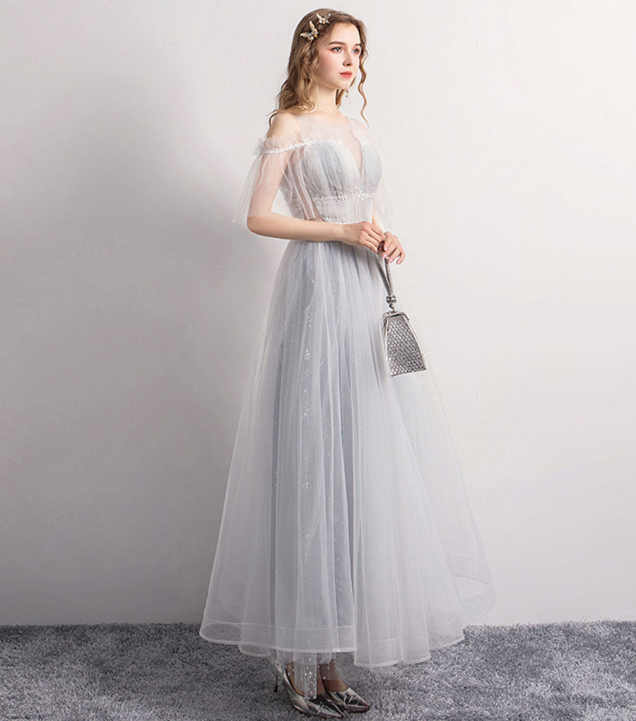 Gray tulle short prom dress party dress  8347