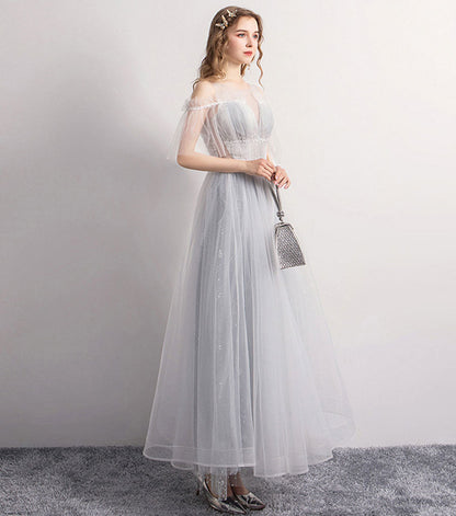 Gray tulle short prom dress party dress  8347