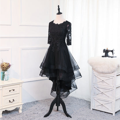 Black lace tulle short prom dress, homecoming dress  8033