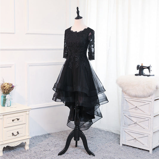 Black lace tulle short prom dress, homecoming dress  8033