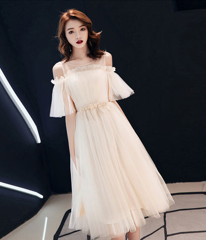 Cute champagne tulle prom dress evening dress  8338