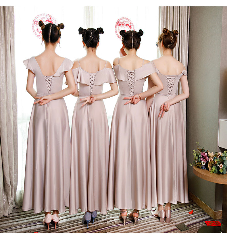 Light pink satin prom dress evening dress  8366