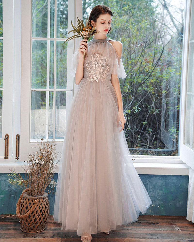 Elegant lace long A line prom dress evening dress  8413
