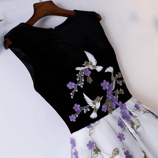 Black and white applique long prom dress, evening dress  8085