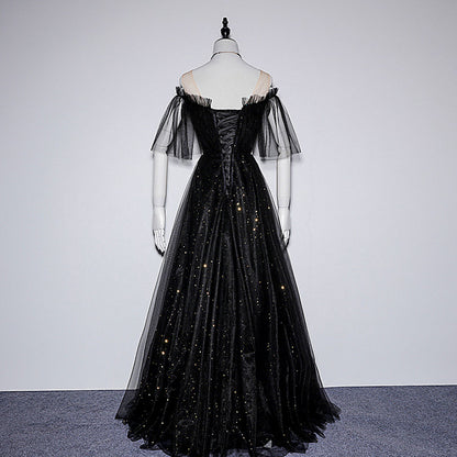 Black Shiny Elegant Fashion Tulle Long Sequin Ball Gown Evening Dress 8092