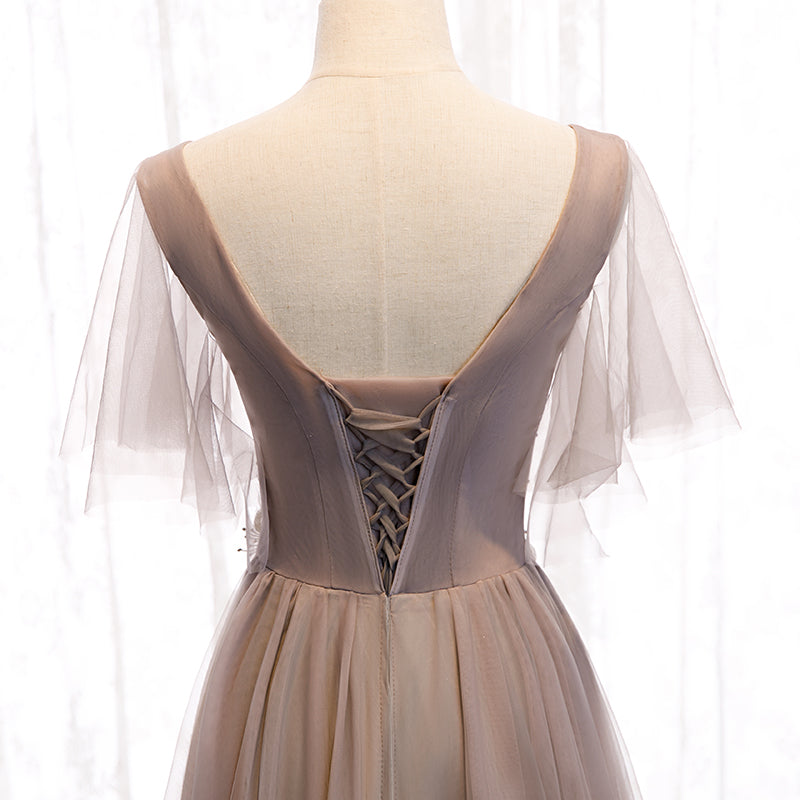 A line v neck lace long prom dress  8319