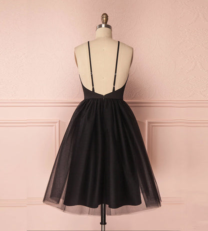 Black tulle short prom dress  8179