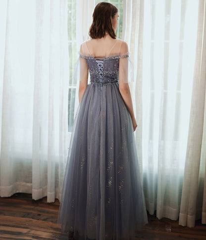 A line tulle sequins long prom dress  8341