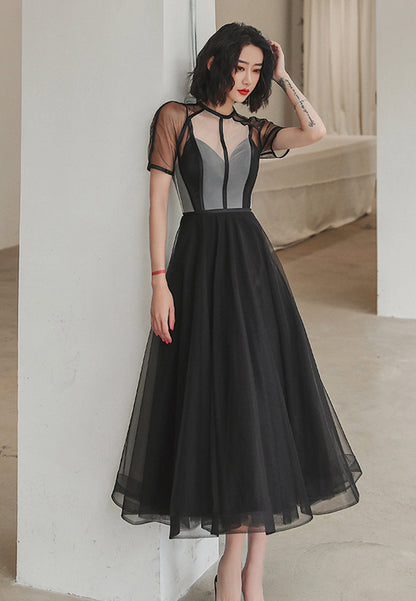 Black tulle short prom dress party dress  8309