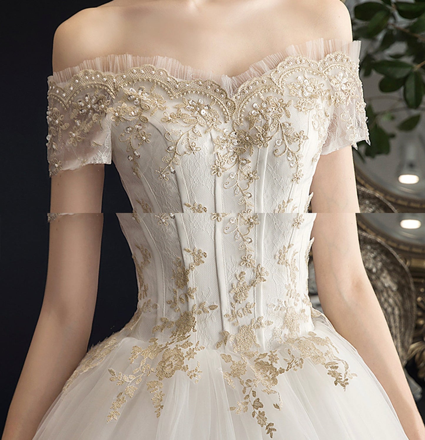 White tulle lace long ball gown dress formal dress  10116