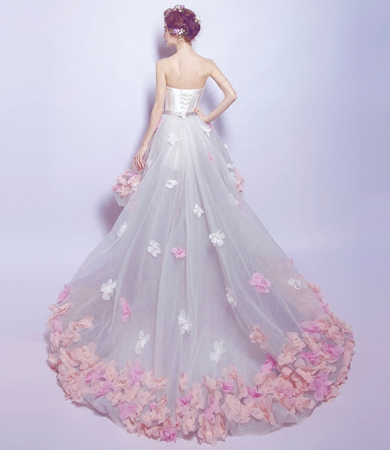 Cute tulle high low prom dress white evening dress  8899