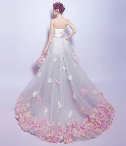 Cute tulle high low prom dress white evening dress  8899