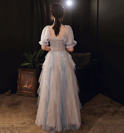 Cute tulle long A line prom dress evening dress  8905