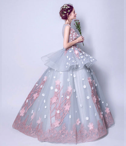 Blue tulle applique long ball gown dress formal dress  8922
