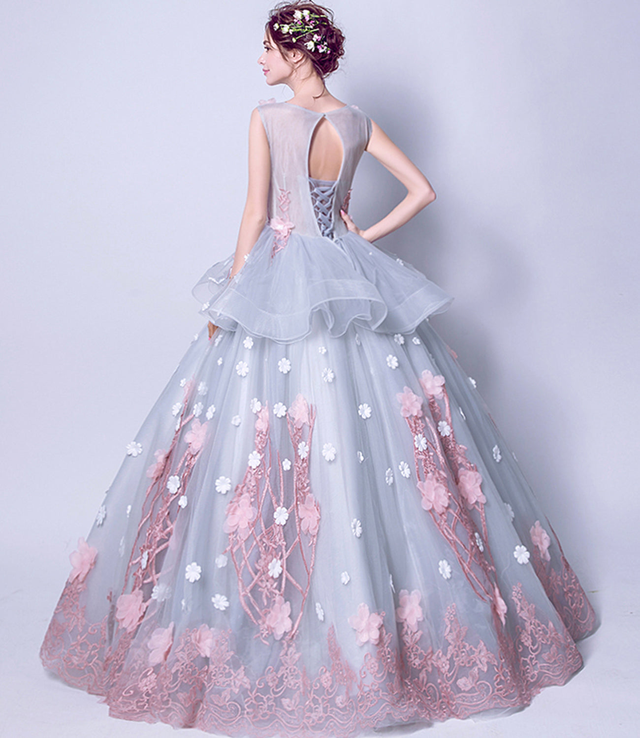 Blue tulle applique long ball gown dress formal dress  8922