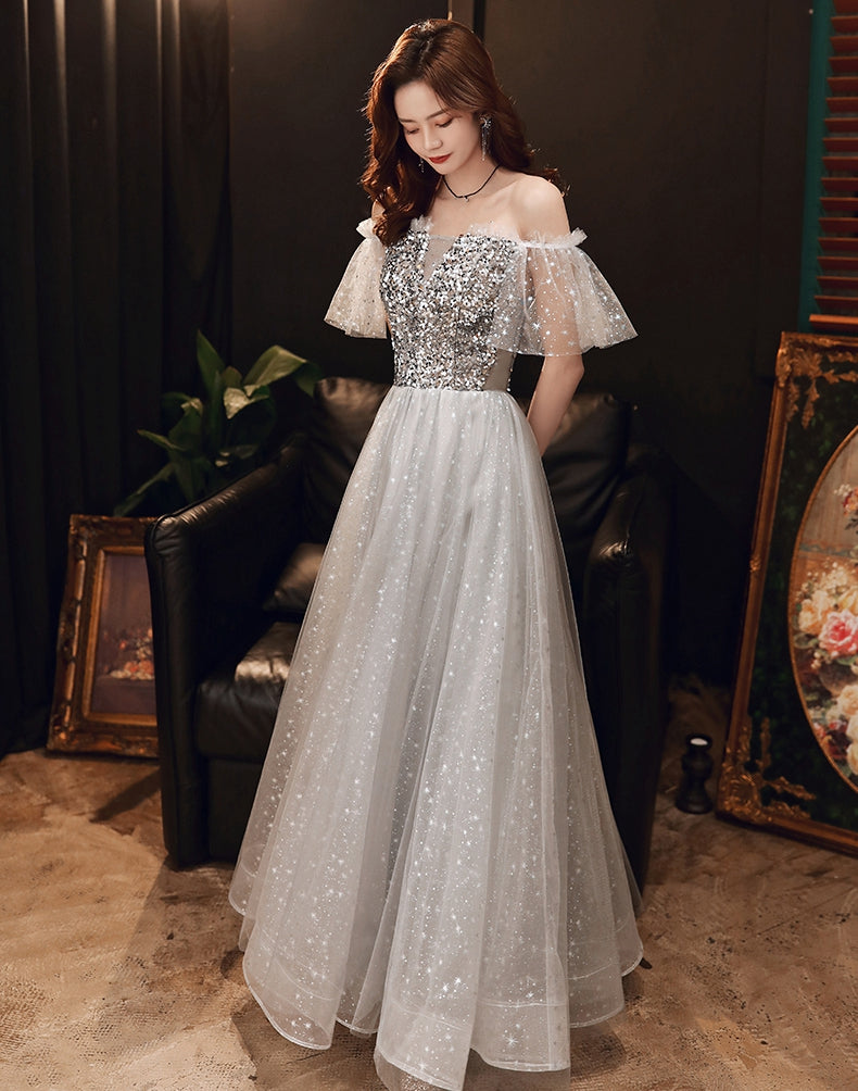 Gray sequins short prom dress evening dress  8359