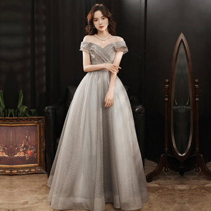 Cute tulle sequins long prom dress A line evening dress  8965